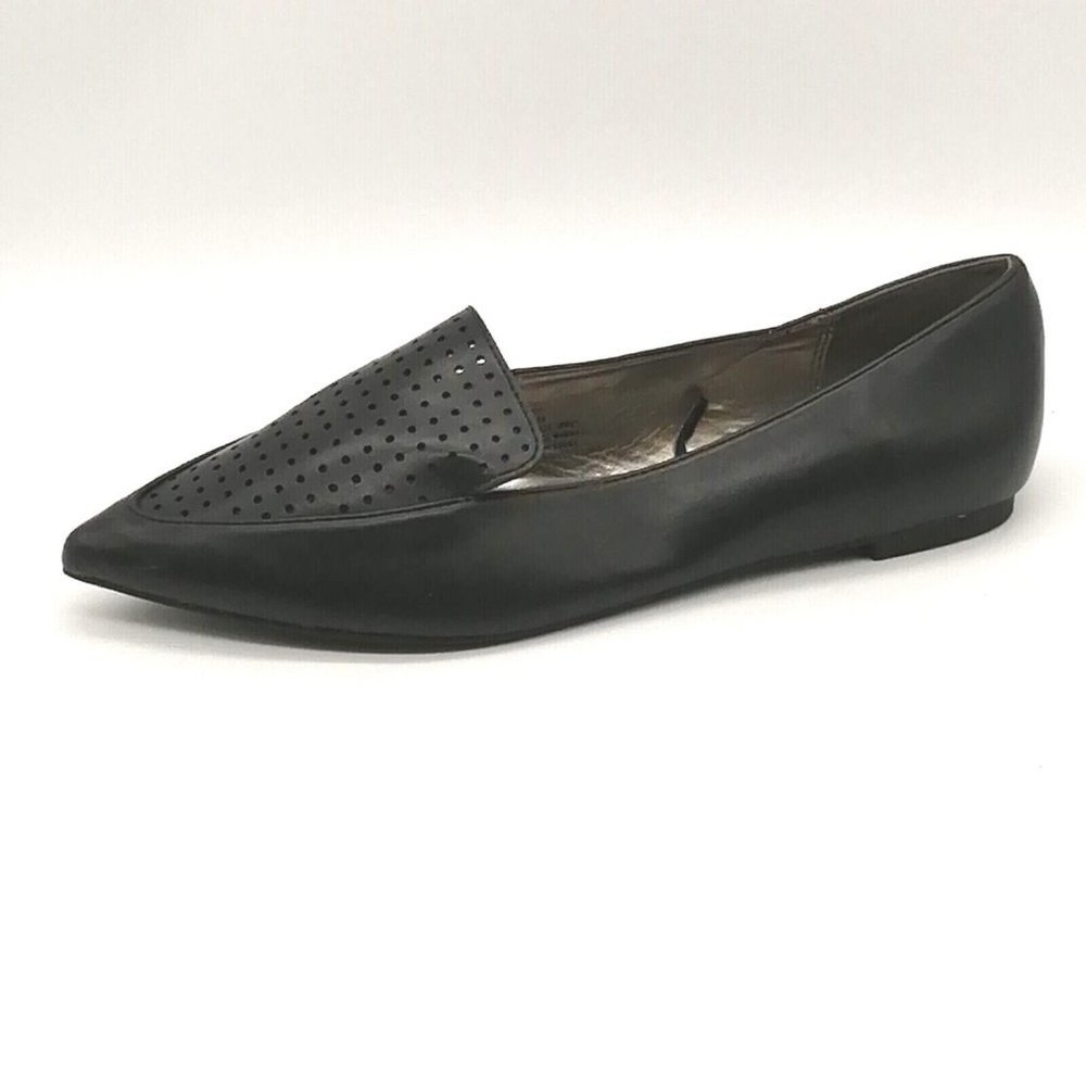 Worthington Womens Slip On Loafer Black Flat Heel Pointed Toe Perforated Sz 9 M